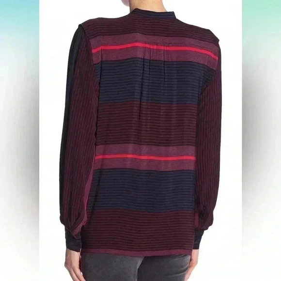 Joie Striped Button Down Shirt, Navy Blue/Black/Red/Magenta, Size Medium - Picture 2 of 16